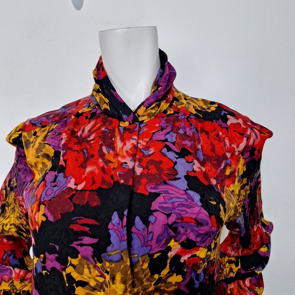 Carlisle Rare 90’s Vintage Multicolor 100% Silk Floral Cottagecore Blouse Size M - Picture 2 of 15